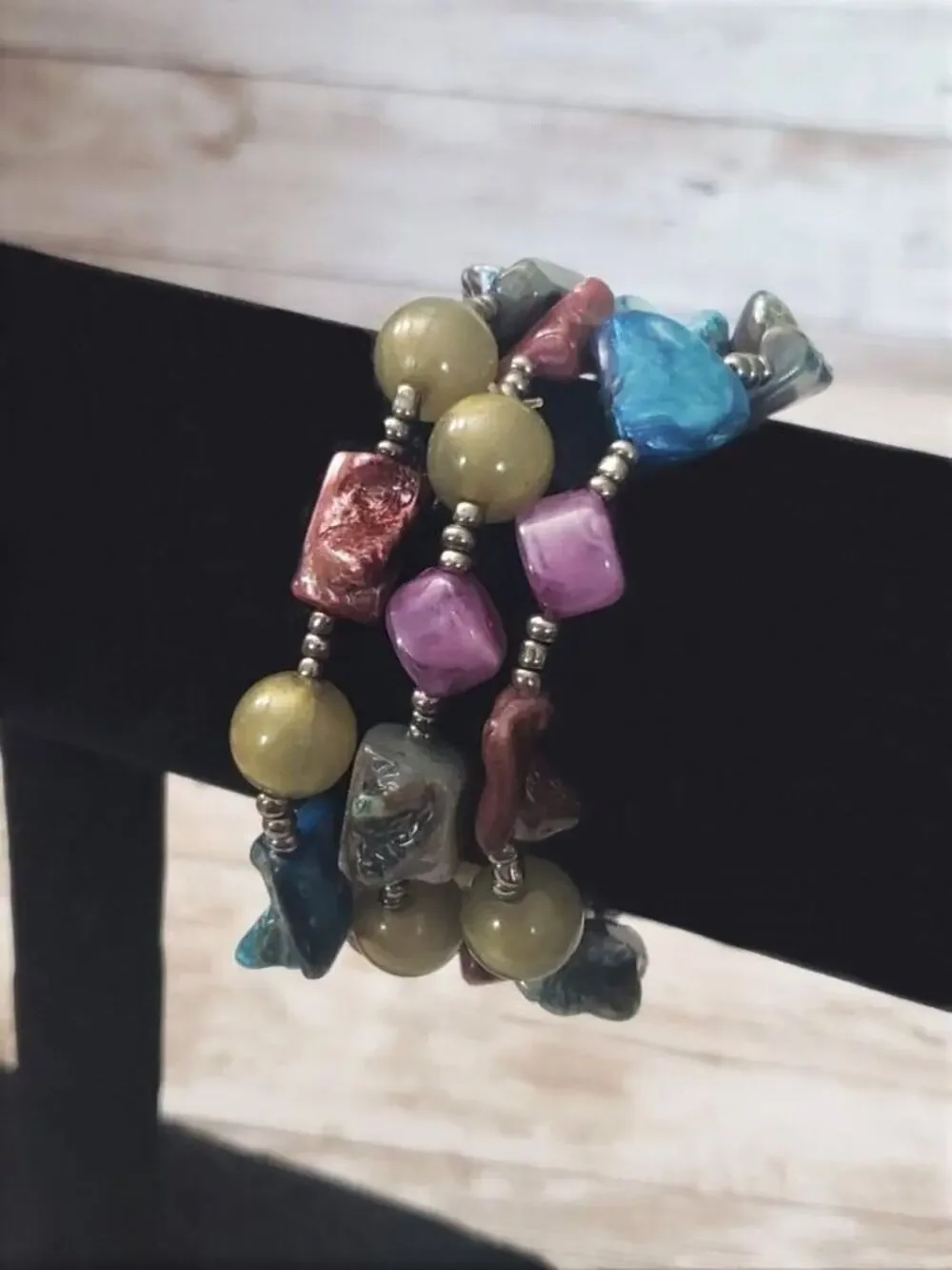 Vintage Bracelet / Bangle - Three Strand Multi Color